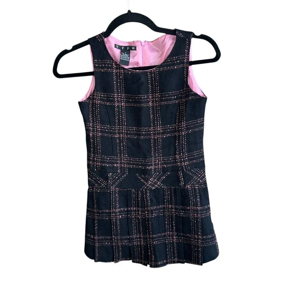 Hype Vintage Girls Plaid Dropped Waist Sleeveless Jumper Dress Size 7